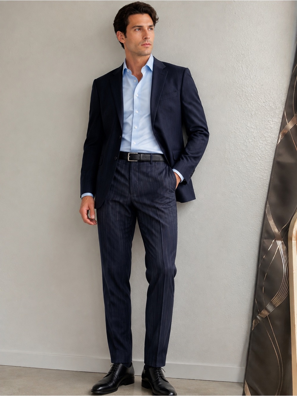Men's Navy Pinstripe Dress Pants minimalist career W36 L34